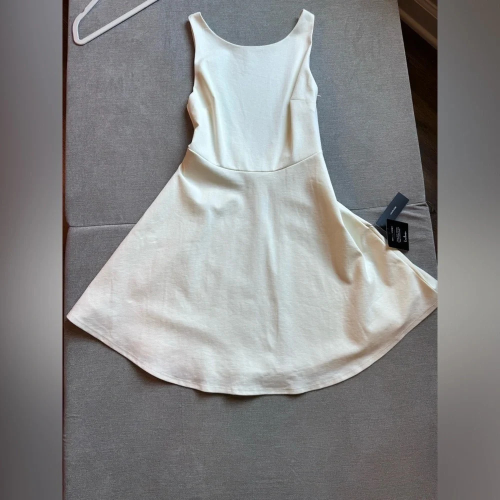 Lulu's Cream Scoop Neck Fit-and-Flare Dress